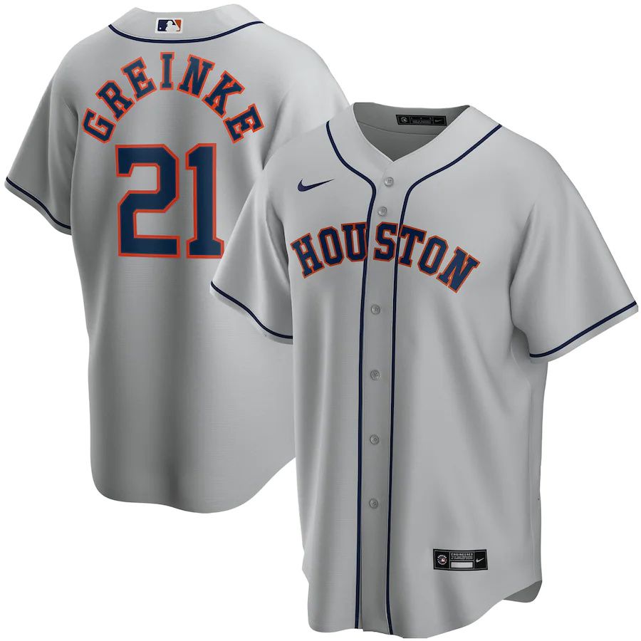 Mens Houston Astros #21 Zack Greinke Nike Gray Road Replica Player MLB Jerseys->houston astros->MLB Jersey